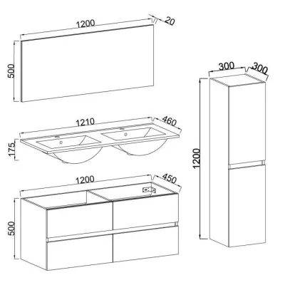 Ensemble Totem Blanc 120 avec vasque double, miroir & colonne