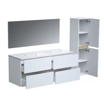 Ensemble Totem Blanc 120 avec vasque double, miroir & colonne