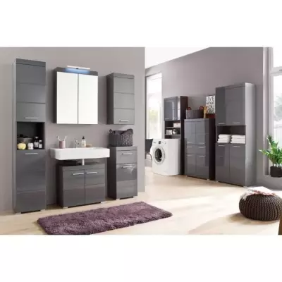 Meuble haut de salle de bain - AMANDA - 1 porte - Gris brillant - 37 x