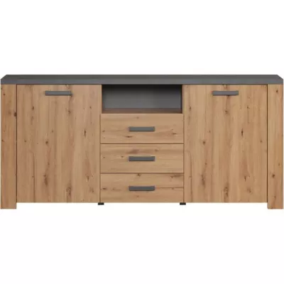 FOLLOW Sideboard - Melamine cheese artisan and slate grey - 2 Doors + 3