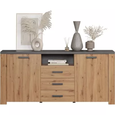 FOLLOW Sideboard - Melamine cheese artisan and slate grey - 2 Doors + 3