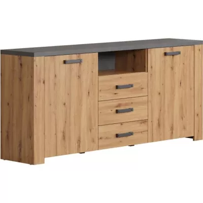 FOLLOW Sideboard - Melamine cheese artisan and slate grey - 2 Doors + 3