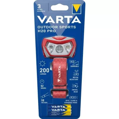 Frontal-VARTA-Outdoor Sports H20 Pro-200lm-Dimmable-IPX4-LED red-3