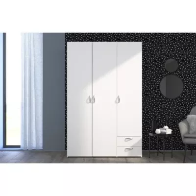 Armoire VARIA - Décor blanc - 3 portes + 2 tiroirs - L 120 x H 185 x