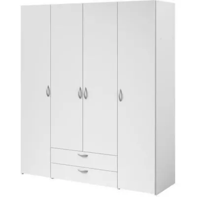 Armoire VARIA - Décor blanc - 4 portes battantes + 2 tiroirs - L 160