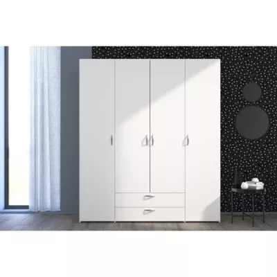 Armoire VARIA - Décor blanc - 4 portes battantes + 2 tiroirs - L 160