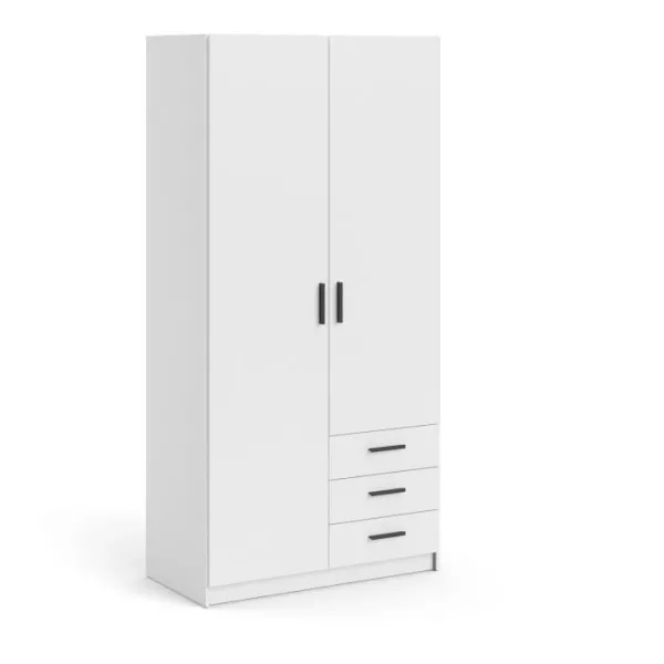 Armoire VEGA - Décor Blanc mat - 2 portes + 3 tiroirs - L 98,5 x P 49,6 x H 200,4 cm - TVILUM