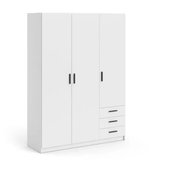 Armoire VEGA - Décor Blanc mat - 3 portes + 3 tiroirs - L 147 x P 49,6 x H 200,4 cm - TVILUM