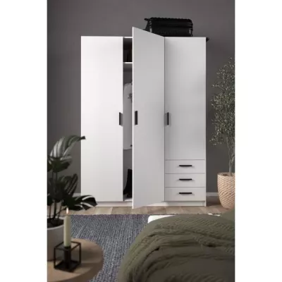 Armoire VEGA - Décor Blanc mat - 3 portes + 3 tiroirs - L 147 x P 49,