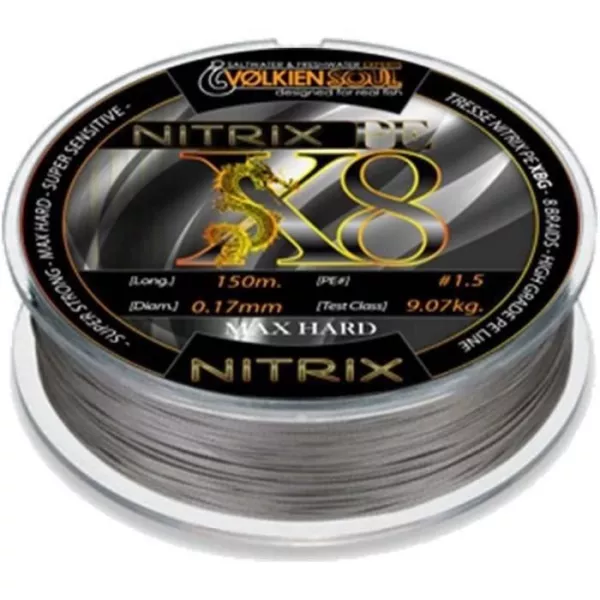 Tresse de peche VOLKIEN Soul - NITRIX Super PE X8 - 150m - 0,17mm - 9,07kg - 20lbs - 8 brins