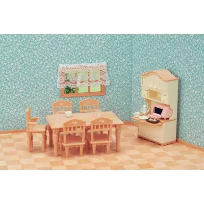 Create a catchy meta title for product Miniature Figurines - SYLVANIAN FAMILIES - Dining room - Complete set to furnish a dining