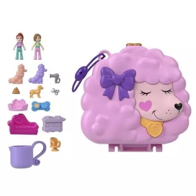 Polly Pocket Coffret Toilettage Caniche avec 2 figurines et 12 accessoires