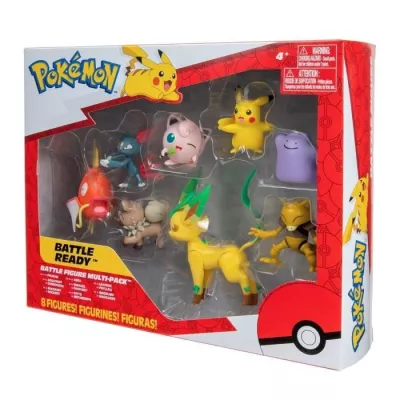 8 Pokemon Miniature Figures BANDAI - Pikachu, Jigglypuff, Rockruff, Abra, Sneasel, Ditto, Leafeon & Magikarp