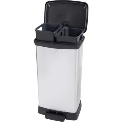 Poubelle Duo Rectangle - DECO BIN - CURVER - 46L (23+23L) - Gris métallisé