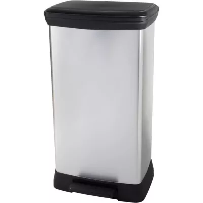 Poubelle Duo Rectangle - DECO BIN - CURVER - 46L (23+23L) - Gris métallisé