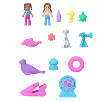 Polly Pocket-Dolphin Sauvetage-Coffret 2 mini-figures and animals HWN96