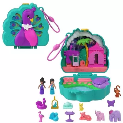 Polly Pocket-Le Jardin du Paon-Coffret 2 mini-figures and animals HWN97