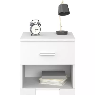 Chambre complete enfant 3 pieces ZODIAC - Lit + chevet + bureau - Décor blanc - PARISOT