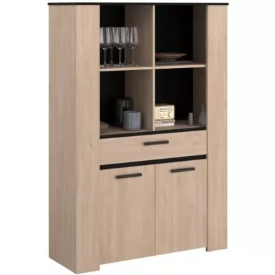 Buffet haut - Décor chene Brooklyn et noir - 110X40,5X159,7 cmPARISOT