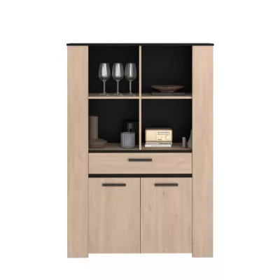 Buffet haut - Décor chene Brooklyn et noir - 110X40,5X159,7 cmPARISOT