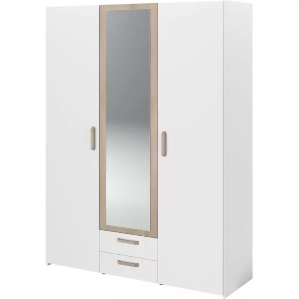 Armoire DREAM 3 portes - Panneau de particules - Miroir - Décor blanc - L150 x H200 x P52 cm