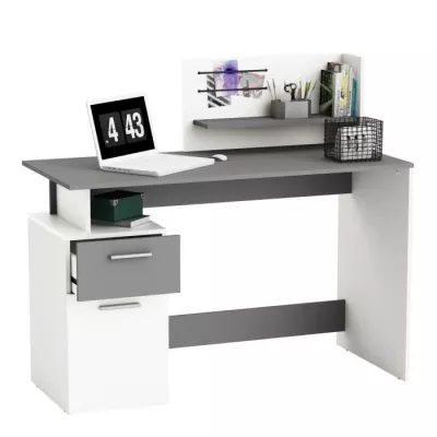 Straight desk - White and grey - Contemporary - W 121.5 x H 109.7 x D 55.1 cm - 1 door 1 drawer - PLATON