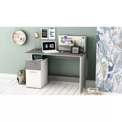 Straight desk - White and grey - Contemporary - W 121.5 x H 109.7 x D 55.1 cm - 1 door 1 drawer - PLATON