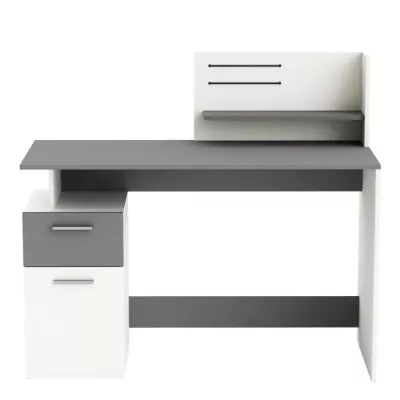 Straight desk - White and grey - Contemporary - W 121.5 x H 109.7 x D 55.1 cm - 1 door 1 drawer - PLATON