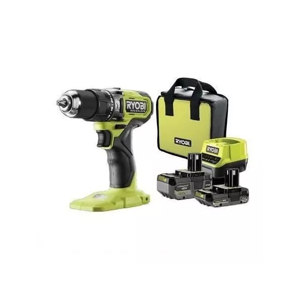 RYOBI - Perceuse-visseuse a percussion BRUSHLESS 18V ONE+ 54 Nm - 2 batteries 4 & 2 Ah, chargeur & sac de transport - RPD18BL1-2