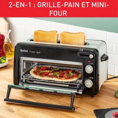 TEFAL Grille-pain et mini-four, Acier inoxydable, 6 niveaux de dorage, Température du grill jusqu'a 210°C, Toast N Grill TL600