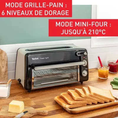 TEFAL Grille-pain et mini-four, Acier inoxydable, 6 niveaux de dorage, Température du grill jusqu'a 210°C, Toast N Grill TL600