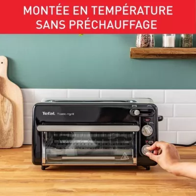 TEFAL Grille-pain et mini-four, Acier inoxydable, 6 niveaux de dorage, Température du grill jusqu'a 210°C, Toast N Grill TL600