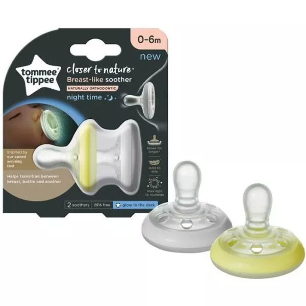 Sucette Tommee Tippee Closer to Nature Nuit Fluorescente 0-6m Lot de 2 - Silicone - Rose