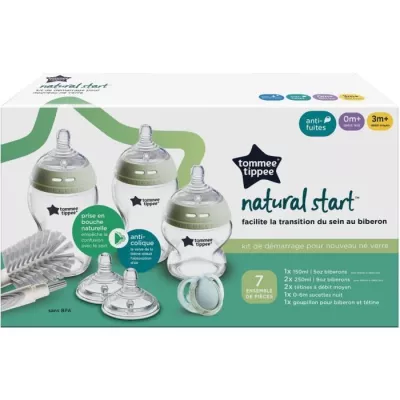 Coffret biberons - TOMMEE TIPPEE - NATURAL START - En verre - Biberons anti-colique 150 ml / 250 ml - Tétines a débit moyen