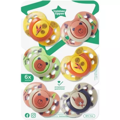 Sucettes - TOMMEE TIPPEE - FUN - 6-18 mois - Lot de 6 - Forme Orthodontique Symétrique - Silicone sans BPA