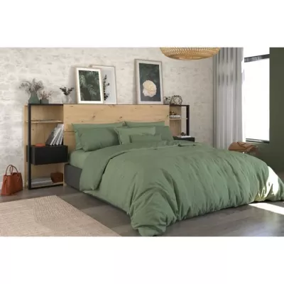 PARISOT Tete de Lit avec étageres + chevets intégrés - Décor chene et noir - L 255 x P 36 x H 103 cm - WHITE