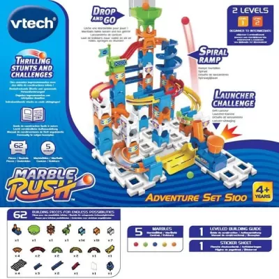 VTECH Marble Rush Ball Circuit - Adventure Set S100 - 61 pieces and 5 MarbleBilles included