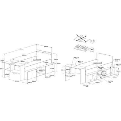 Lit combiné enfant avec rangements et bureau CLoe - 90 x 200 cm - Décor blanc et chene - PARISOT