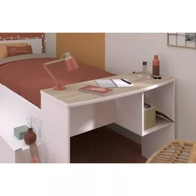 Lit combiné enfant avec rangements et bureau CLoe - 90 x 200 cm - Décor blanc et chene - PARISOT