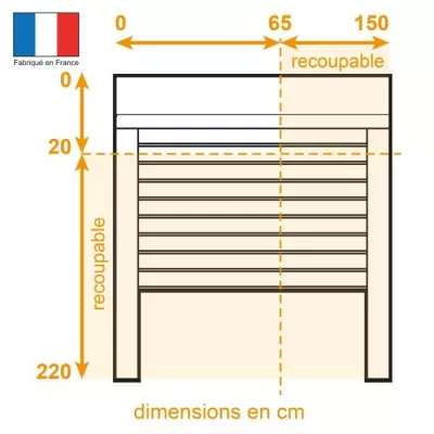 Volet roulant H220 cm x L150 cm en aluminium recoupable en largeur et hauteur - Manoeuvre électrique filaire - Coloris Blanc -