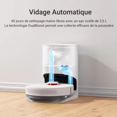 Dreame D10 Plus - Robot Aspirateur Laveur avec Vidange Automatique Poussiere - Stock jusqu'a 90 Jours de Poussiere- Navigation L