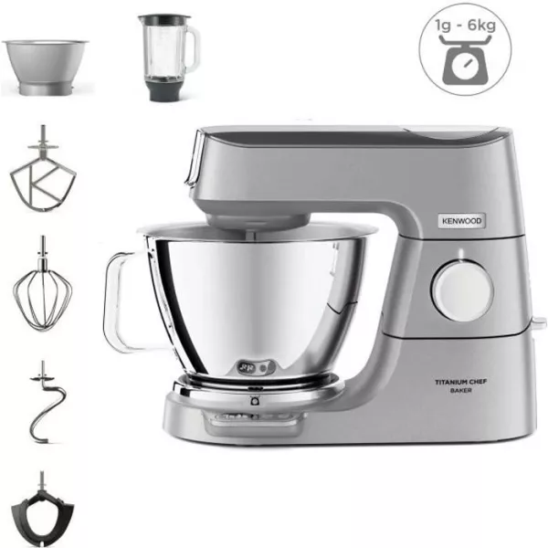 KENWOOD KVC85.124.SI - Robot pâtissier Titanium Chef Baker - 2 bols en inox 3,5L et 5L - Balance intégrée 6kg - Blender 1,8L