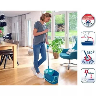 Set balai serpillere seau essoreur Clean Twist Disc Mop Ergo 52101 Leifheit, tete serpilliere a franges, nettoyeur sol sans effo