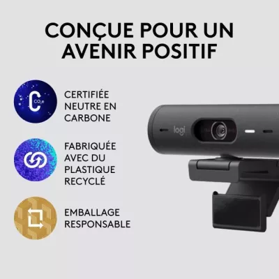 Webcam Logitech Brio 500 Webcam HD avec Deux Micros a Reduction de Bruit - Graphite