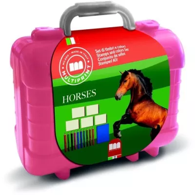 Travel Set - MULTIPRINT - 42985 - 5 tampons Les Chevaux, 10 crayons