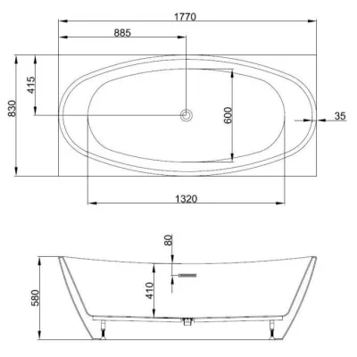 OCEANIC Ilot bath Rosã - L.177 x I.83 x H.58 cm - Acrylic - Push Bond - White