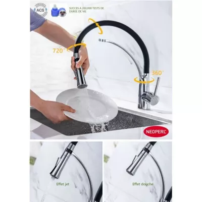 Kitchen faucet - Mechanical mixer - 360° Rotary - OCEANIC - With shower - Silicone