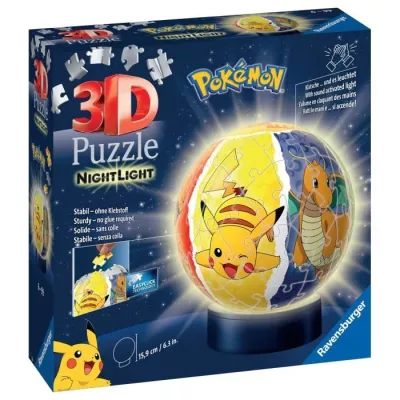 3D Puzzle Ball illuminated Pokémon - Ravensburger - 72 numbered pieces - Light Socle - From 6 years