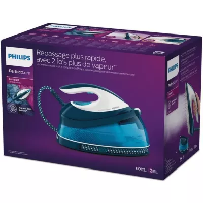 PHILIPS Centrale vapeur PerfectCare Compact GC7840/20, 6,5 bars, Pressing 400 g/min, Débit vapeur 120 g/min, Systeme sans régl