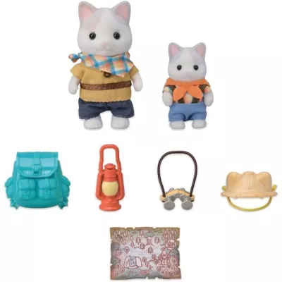 Figurines Articulées - SYLVANIAN FAMILIES - Fils et Bébé Chat Latté - Aventure en Foret Secrete